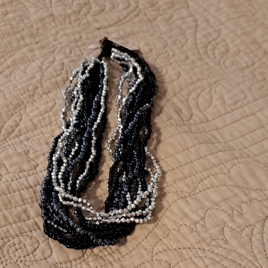 Cost Plus World Market Black And Silver Layered Necklace 8$